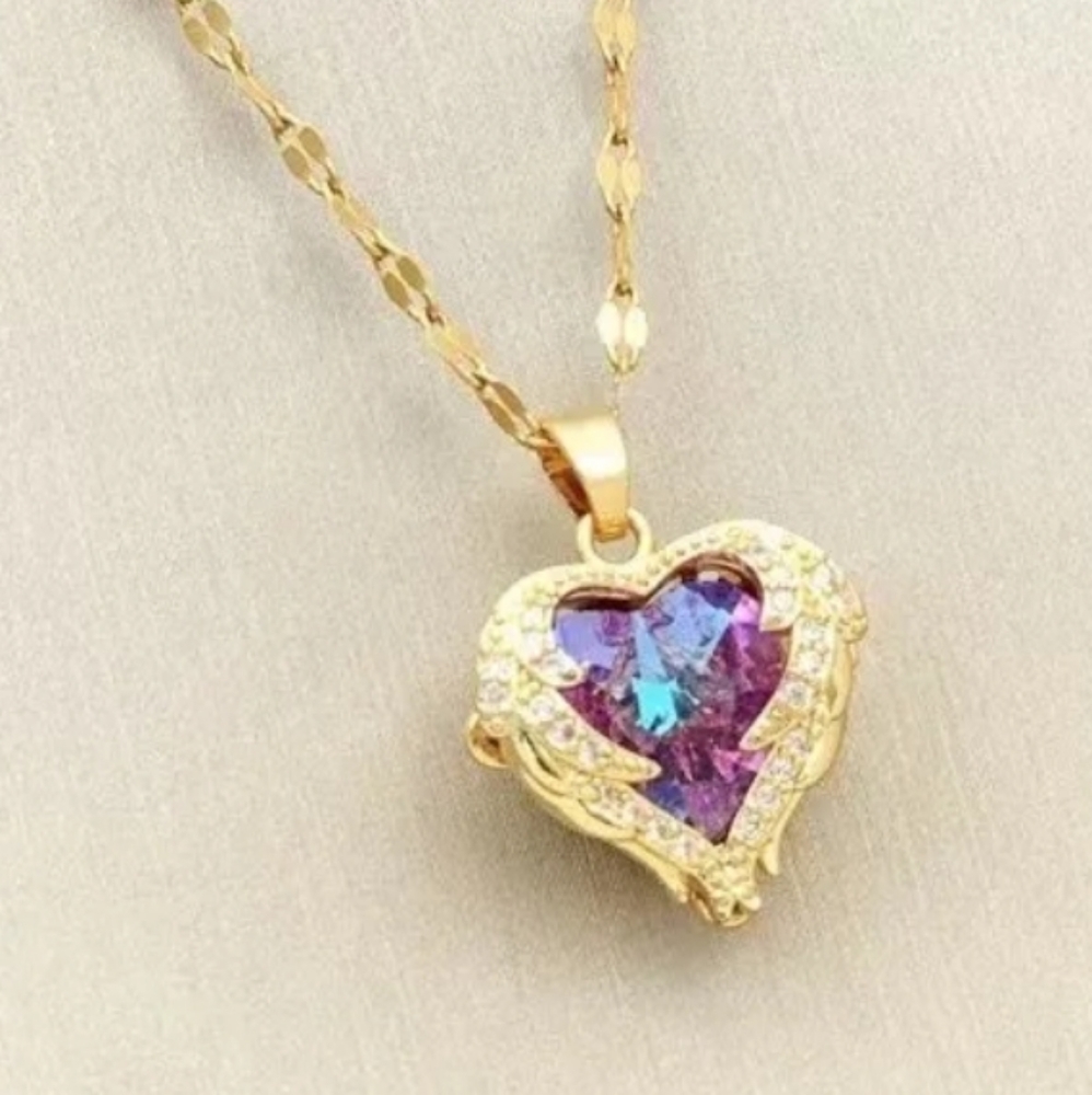 Heart Of Ocean The Alloy Angel Wing multicolour Necklace titanium copper Pendant